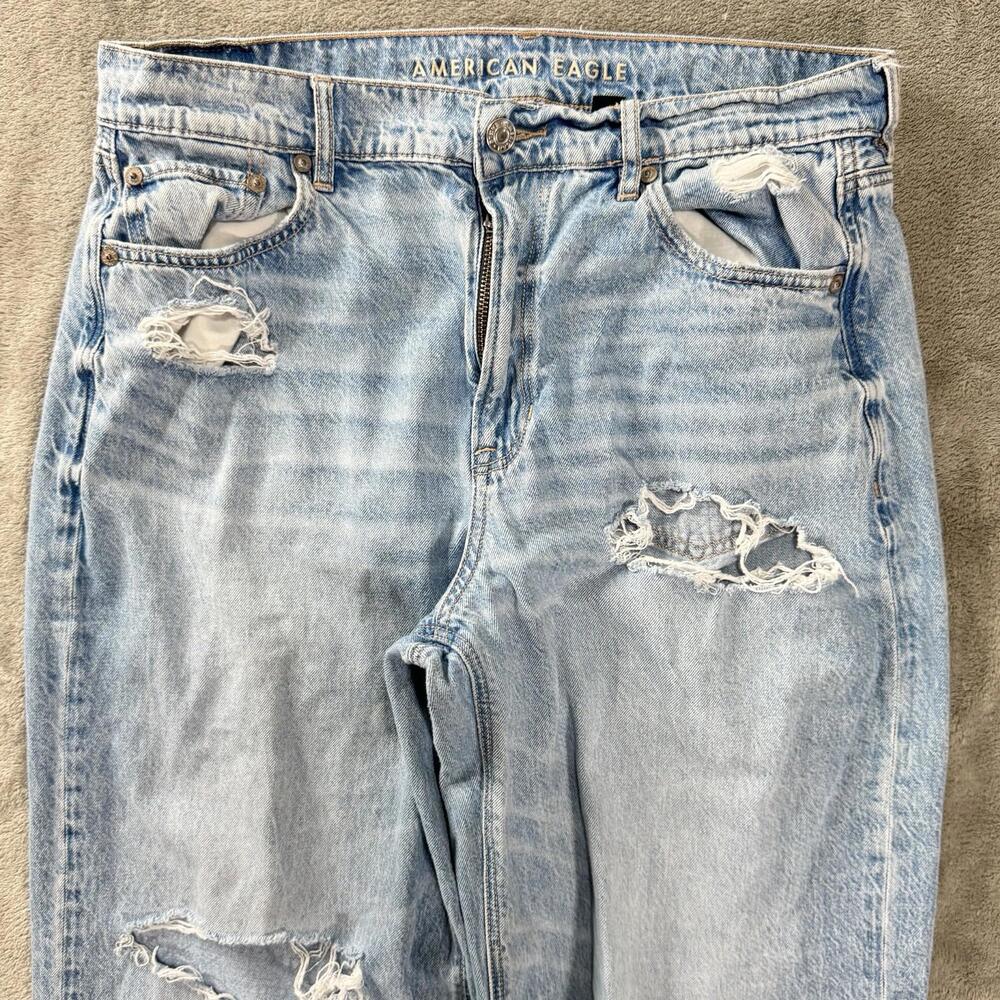 American Eagle Jeans Womens 8 Blue Super High Rise Baggy Wide Leg Ripped Denim - Picture 2 of 9